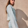 Casaco de Denim com peplum às riscas – Casacos e gabardinas