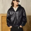 Casaco de Faux Leather com capuz – Casacos
