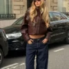 Casaco de Faux Leather com gola em forma de funil