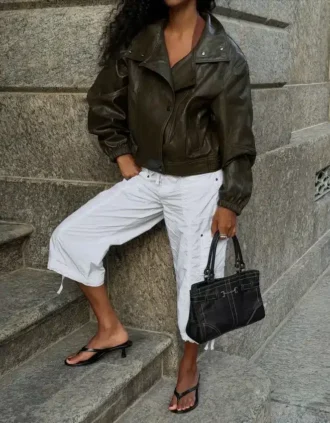 Casaco de Faux Leather com lapelas – Casacos e gabardinas