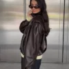 Casaco plissado em Faux Leather – Casacos e gabardinas