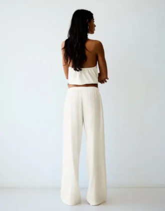 Colete com decote halter em mistura de linho – Mulher