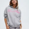 Hoodie Oversize com capuz e fecho, estampado