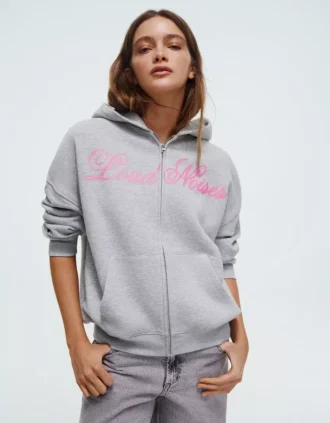 Hoodie Oversize com capuz e fecho, estampado