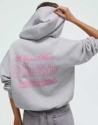 Hoodie Oversize com capuz e fecho, estampado