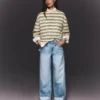 Jeans de cintura alta, perna Wide Leg e reta com bainhas viradas para cima – Calças