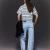 Jeans de cintura alta, perna Wide Leg e reta com bainhas viradas para cima – Calças