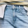 Jeans de cintura alta, perna Wide Leg e reta com bainhas viradas para cima – Calças