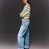 Jeans de cintura alta, perna Wide Leg e reta com bainhas viradas para cima – Calças
