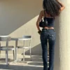 Jeans de cintura baixa com abas – Calças
