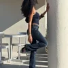 Jeans de cintura baixa com abas – Calças