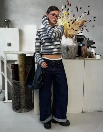 Jeans de cintura baixa e perna Wide Leg