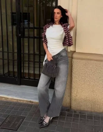 Jeans de ganga boyfriend de veludo cotelê de cintura baixa