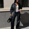 Casaco de Denim curto com efeito balão – Casacos e Trench