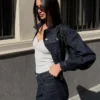 Casaco de Denim curto com efeito balão – Casacos e Trench