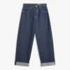 Jeans largos de cintura baixa com bainha enrolada – Calças