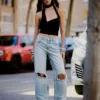 Jeans rasgados, de cintura alta e perna Wide Leg