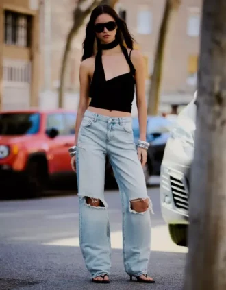 Jeans rasgados, de cintura alta e perna Wide Leg