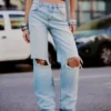 Jeans rasgados, de cintura alta e perna Wide Leg