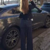 Jeans sem costuras, de cintura alta e perna Wide Leg, com bolsos – Calças – Mulher
