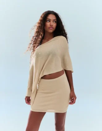 Mini-saia com fio metálico – Mulher