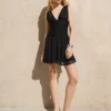 Mini-vestido com folhos em chiffon