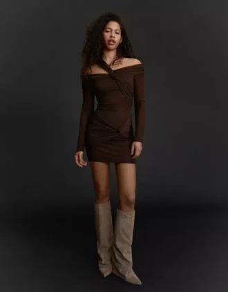 Mini-vestido de tule de manga comprida com nós – Vestidos e jardineiras
