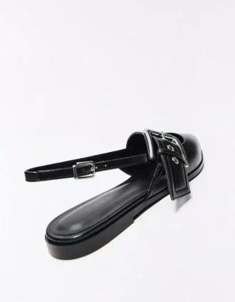 Sapatilhas de bailarina com fivela e tiras atrás – Sapatos de sândalo