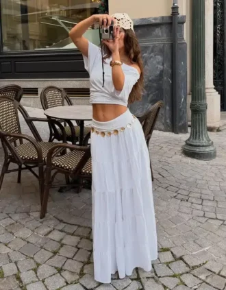 Saia midi com cintura dobrável
