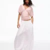 T-shirt com decote em V franzido – Mulher