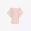 T-shirt com decote em V franzido – Mulher