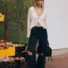 T-shirt com folhos de renda – #Bershkastyle – Mulher