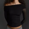 T-shirt de manga comprida assimétrica em tule