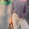 T-shirt de manga comprida com gola assimétrica estampada – #Bershkastyle – Mulher