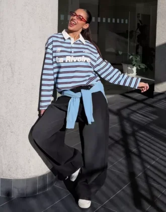 T-shirt de manga comprida com gola de Polo estampada – #Bershkastyle – Mulher