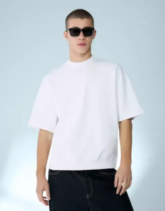 T-shirt de manga curta com canelado felpudo – T-shirts e Polos