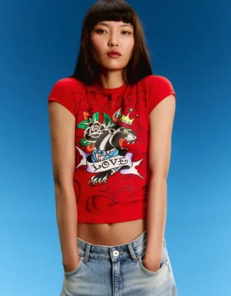 T-shirt de manga curta com estampado Ed Hardy X Bershka