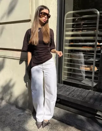T-shirt de manga curta com franzido – #Bershkastyle – Mulher