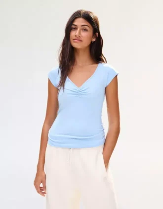T-shirt de manga curta com franzido – Mulher