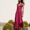 Vestido longo de popeline com decote halter