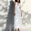 Vestido longo de popeline com decote halter