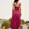 Vestido longo de popeline com decote halter