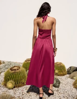 Vestido longo de popeline com decote halter