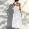 Vestido longo de popeline com decote halter