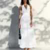 Vestido longo de popeline com decote halter