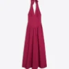 Vestido longo de popeline com decote halter