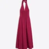 Vestido longo de popeline com decote halter