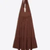 Vestido longo rústico com decote halter