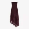 Vestido midi assimétrico com top bandeau em tule e renda