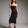 Vestido midi bandeau de malha – Vestidos e jardineiras